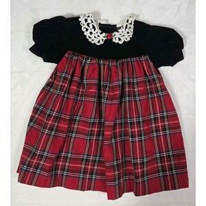 Vintage 90s Jo Lene Toddler Girls Plaid Velvet Holiday Dress Size 2T USA